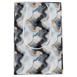 Black, Gold & White Marble Print Designer Gift Bag Mittlere Geschenktüte