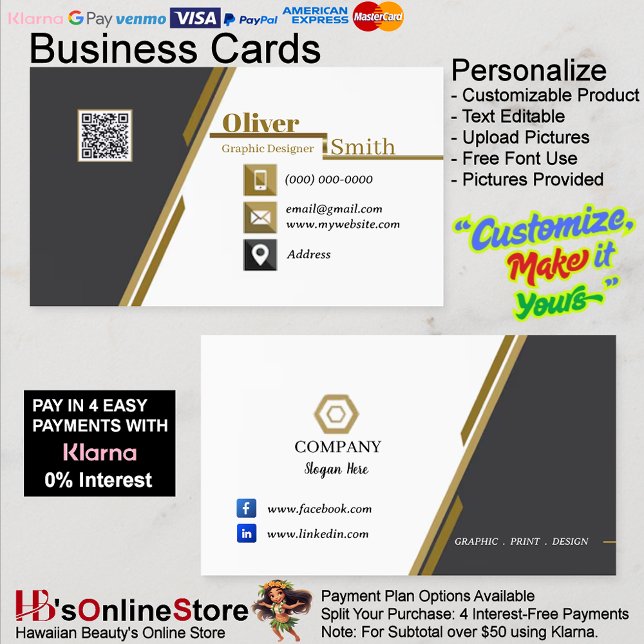 Black Gold & White QR Code Business Cards 34 Pack Visitenkarte (Black Gold & White QR Code Business Cards 34 Pack.)