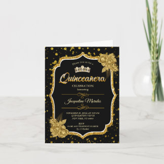 Black Gold & White Quinceañera Birthday Einladung