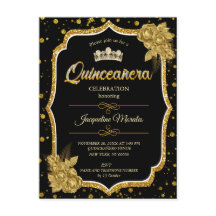 Black Gold & White Quinceañera Birthday Einladung