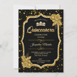 Black Gold & White Quinceañera Invitation d'annive