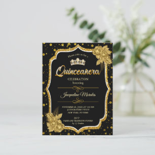 Black Gold & White Quinceañera Invitation d'annive