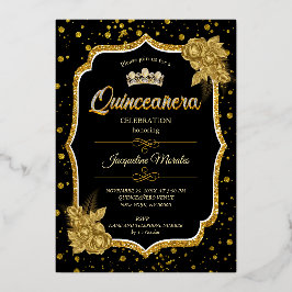 Black Gold & White Quinceañera Invitation d'annive