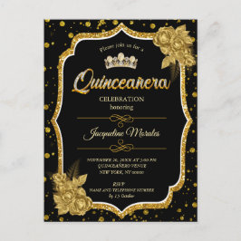 Black Gold & White Quinceañera Invitation d'annive