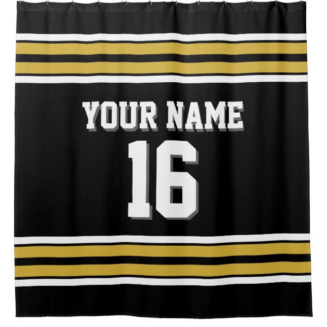 Black Gold White Stripes Sports Jersey Duschvorhang (Vorderseite)