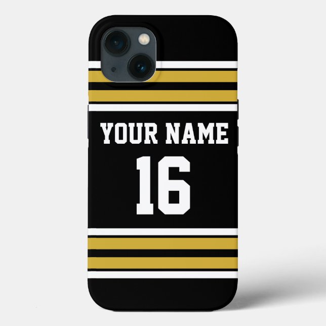 Black Gold White Team Jersey Name Case-Mate iPhone Hülle (Rückseite)