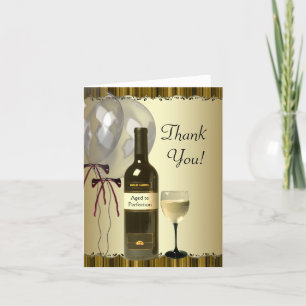 Black Gold Wine Bottle Glass Thank You Cards Dankeskarte