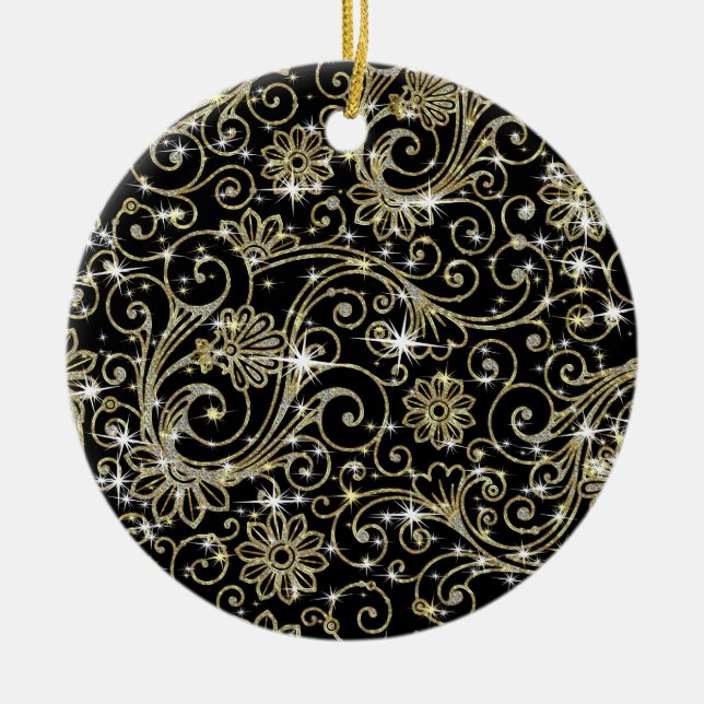 Black & Gold Wirbel Keramik Ornament (Vorne)