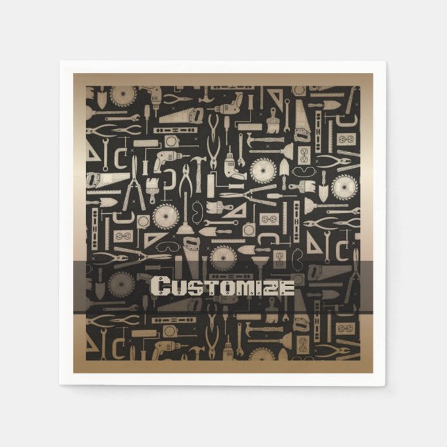 Black & Gold Workshop Tools Napkins Serviette (Vorderseite)