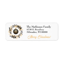 Black Gold Wreath Holiday Bulb Rücksendeadresse