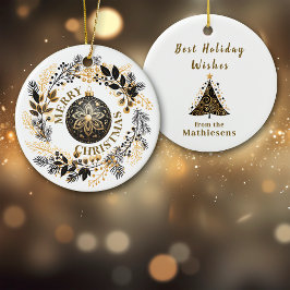 Black Gold Wreath Holiday Keramik Ornament