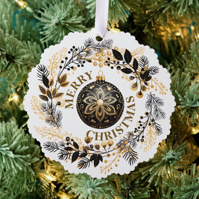 Black Gold Wreath Holiday Ornament Karte (Insitu (Baum))