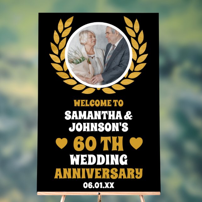 Black Gold Wreath Photo 60e anniversaire Mariage (Neutre)