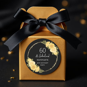 Black Gold & Yellow Floral 60. Geburtstag Runder Aufkleber