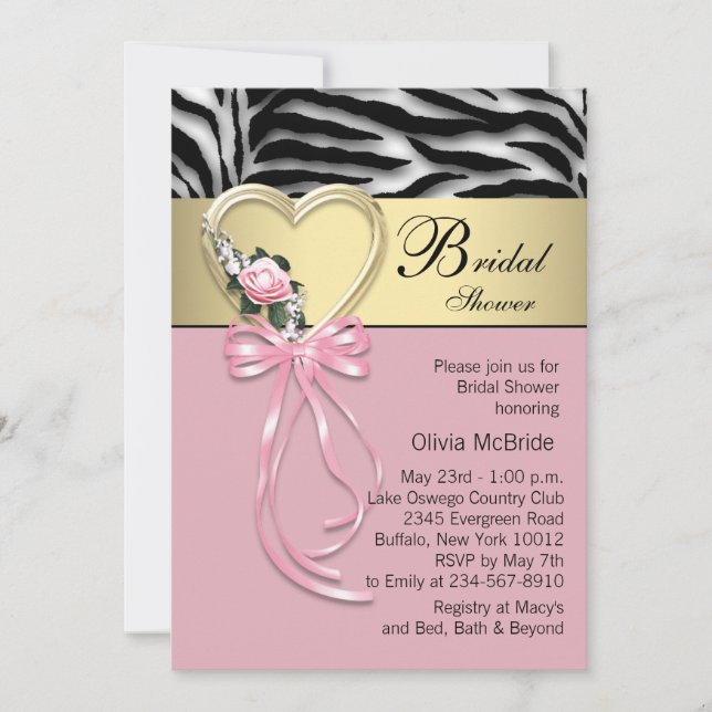 Black Gold Zebra Pink Zebra Brautparty Einladung (Vorderseite)