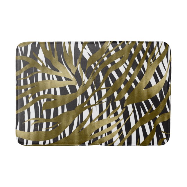 Black & Gold Zebra Print Safari Chic Glamour Badematte (Vorderseite)