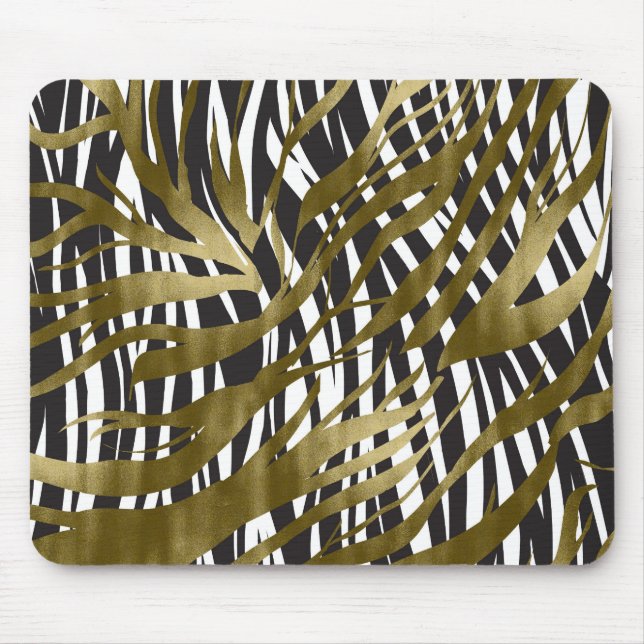 Black & Gold Zebra Print Safari Chic Glamour Mousepad (Vorne)