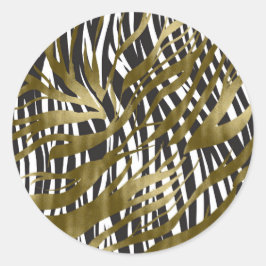 Black & Gold Zebra Print Safari Chic Glamour Runder Aufkleber