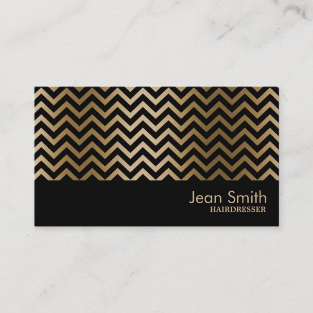 Black & Gold Zickzack Stripes Friseur Visitenkarte (Vorderseite)