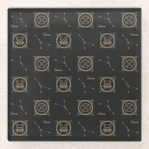 Black & Gold Zodiac Cancer Astrologie Star-Zeichen Glasuntersetzer