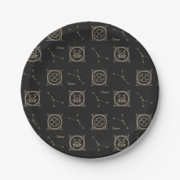 Black & Gold Zodiac Cancer Astrologie Star-Zeichen Pappteller