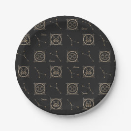 Black & Gold Zodiac Cancer Astrologie Star-Zeichen Pappteller