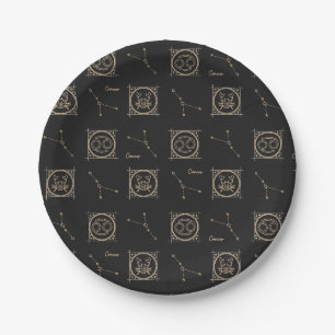 Black & Gold Zodiac Cancer Astrologie Star-Zeichen Pappteller