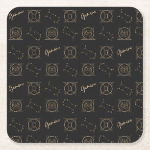 Black & Gold Zodiac Gemini Sternzeichen Rechteckiger Pappuntersetzer