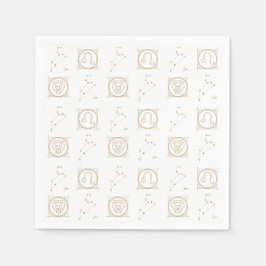 Black & Gold Zodiac Leo Astrologie Star Sign Squar Serviette