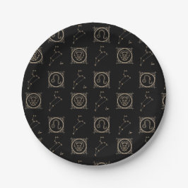 Black & Gold Zodiac Leo Astrologie Star-Zeichen Pappteller