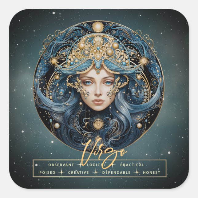 Black Gold Zodiac Sign Constellation Virgo Quadratischer Aufkleber (Vorderseite)