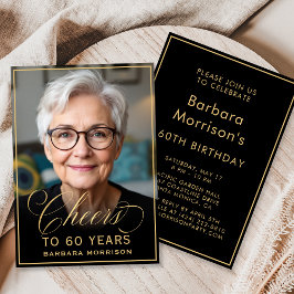 Black & Gold zum Geburtstag zum 60-jährigen Foto Einladung
