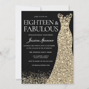 Black Golden Dress Womans 18. Geburtstagsparty Einladung