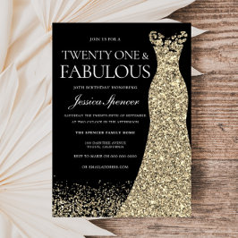 Black Golden Dress Womans 21. Geburtstag Party Einladung