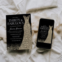 Black Golden Dress Womans 30. Geburtstag Party Einladung
