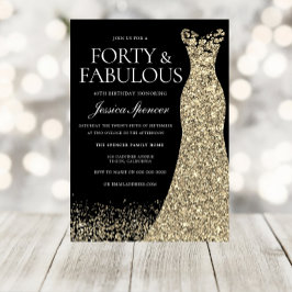 Black Golden Dress Womans 40. Geburtstag Party Einladung
