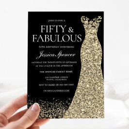 Black Golden Dress Womans 50. Geburtstagsparty Einladung