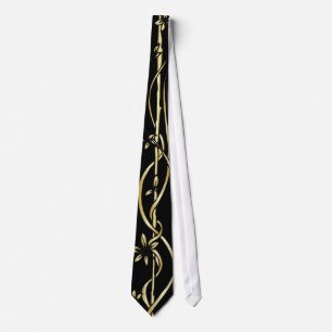 Black Golden Floral Custom Necktie Krawatte