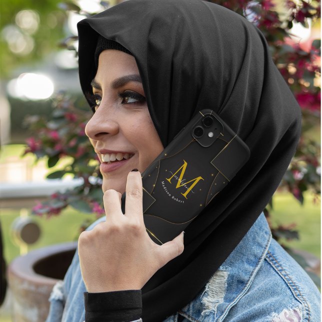 Black Golden Luxe Gradientenschrift Monogram Funny Case-Mate iPhone Hülle (Von Creator hochgeladen)