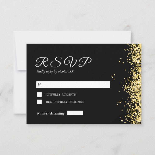 Black Golden Modern Wedding Response Card RSVP Karte (Vorderseite)