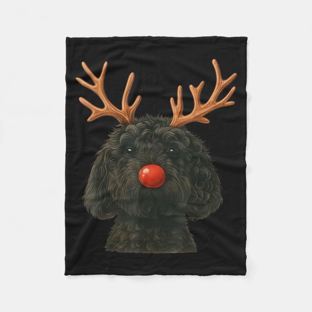 Black Goldendoodle Christmas Lights Santa Hat Blac Fleecedecke (Vorderseite)