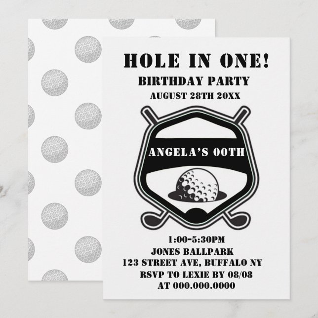 Black Golf Thema Birthday Party Einladungen (Vorne/Hinten)