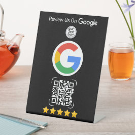 Black Google Review Business Stand with QR Code Sockelschild