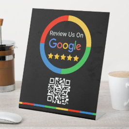 Black Google Review QR Code 5 Star Pedestal Sign Sockelschild