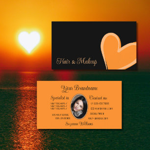 Black Gorgeous Orange Heart Modern mit Foto Niedli Visitenkarte