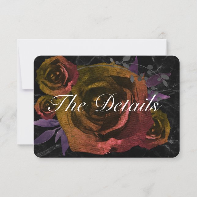 Black Goth Crimson Rose Hochzeitdetails Einladung (Vorderseite)