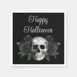 Black Gothic Black Floral Skull Halloween Serviette