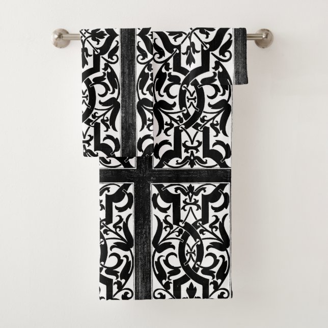 Black Gothic Blume Motif Badhandtuch Set (Insitu)