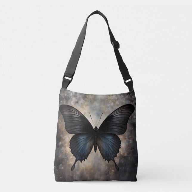 Black Gothic Butterfly Tragetaschen Mit Langen Trägern (Vorderseite)