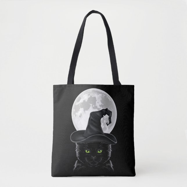 Black Gothic Cat Witch Hat Moon Pastel Goth Tasche (Vorderseite)